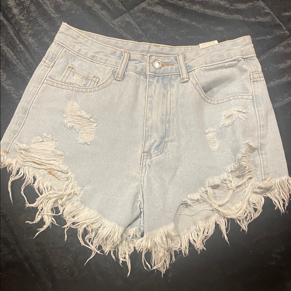SHEIN Light Gray Frayed Hem Jean Shorts